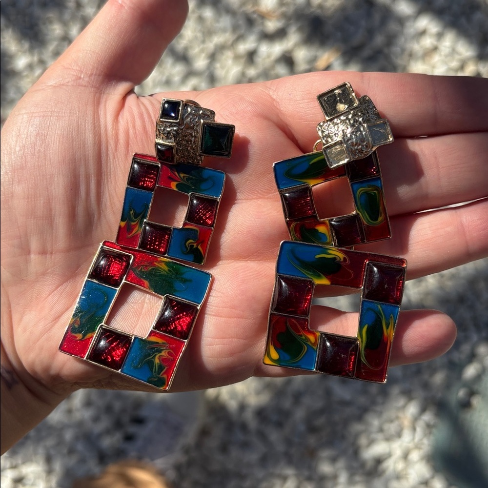 Zara Multicolored Squared Earrings - image 3